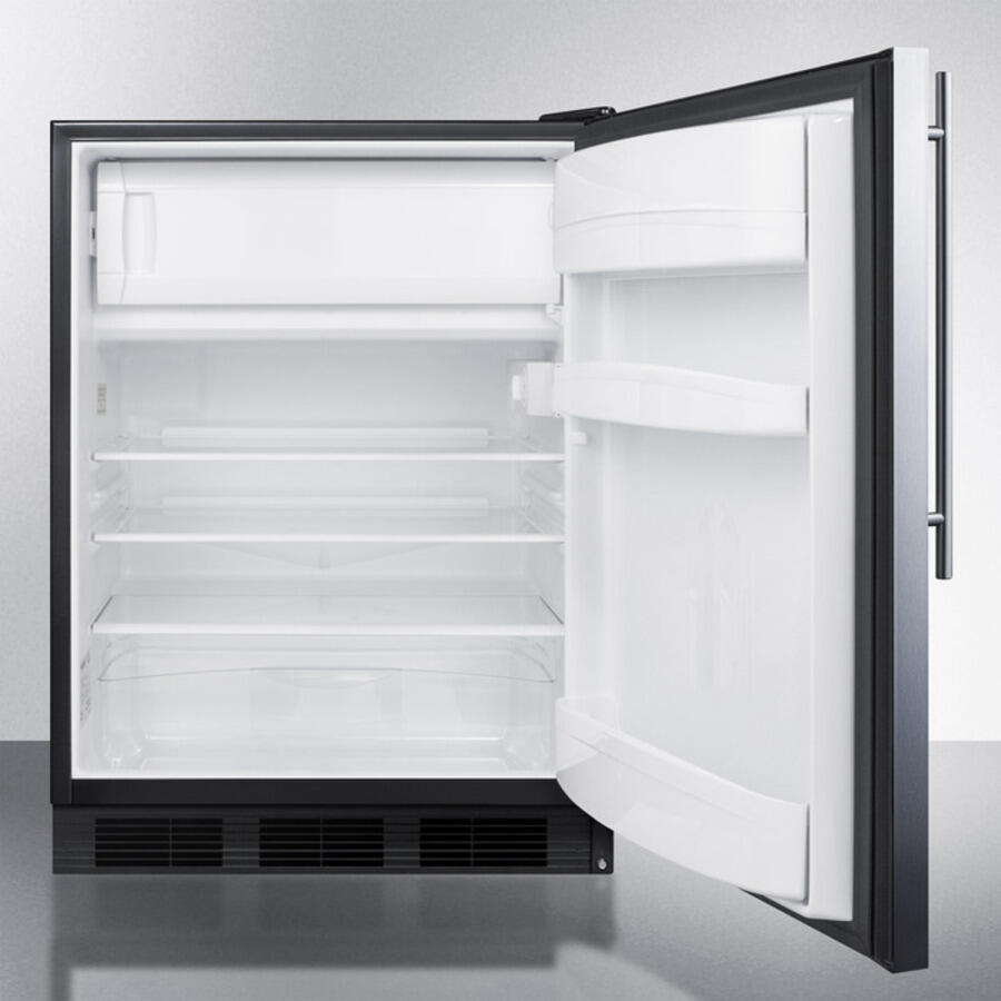Summit AL652BSSHV Freestanding Ada Compliant Refrigerator-Freezer For General Purpose Use, W/Dual Evaporator Cooling, Cycle Defrost, Ss Door, Thin Handle, And Black Cabinet