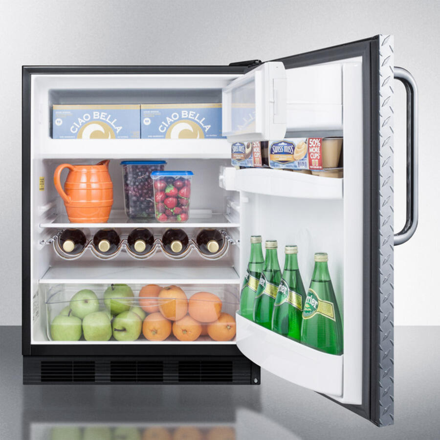 Summit CT663BBIDPLADA Ada Compliant Built-In Undercounter Refrigerator-Freezer For Residential Use, Cycle Defrost W/Deluxe Interior, Diamond Plate Door, Tb Handle, Black Cabinet