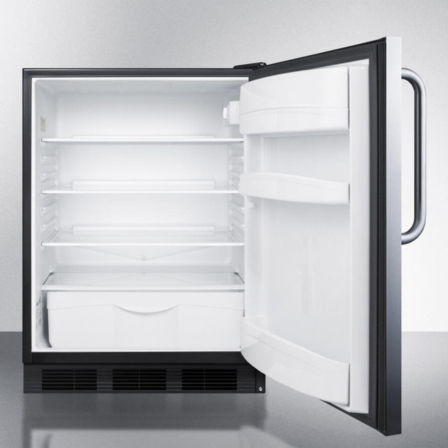 Summit FF6BSSTB Freestanding Counter Height All-Refrigerator For General Purpose Use, Auto Defrost W/Stainless Steel Wrapped Door, Towel Bar Handle, And Black Cabinet