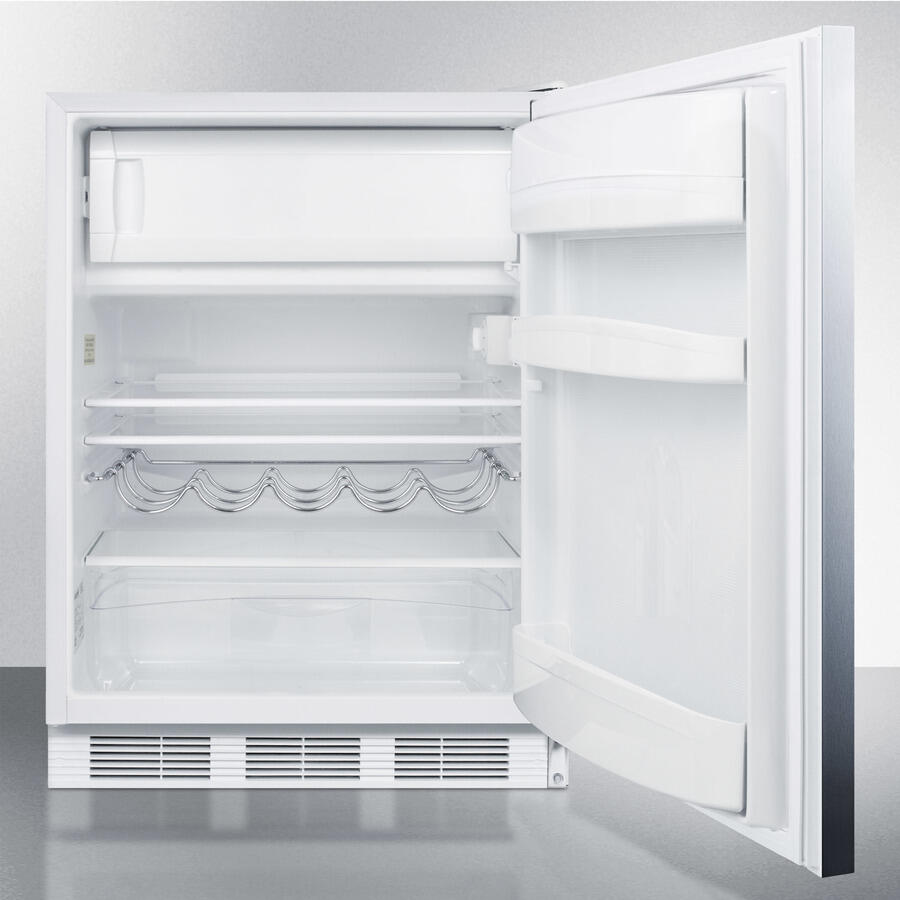 Summit CT661BISSHH Built-In Undercounter Refrigerator-Freezer For Residential Use, Cycle Defrost With A Stainless Steel Wrapped Door, Horizontal Handle, And White Cabinet