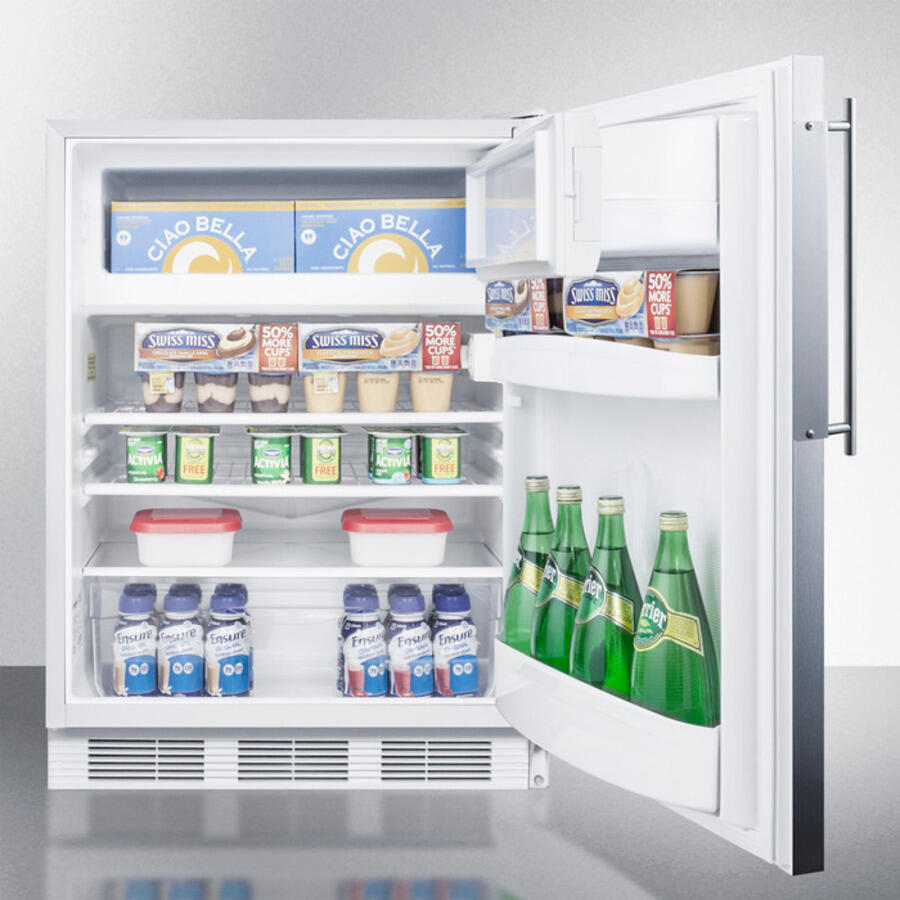 Summit CT66JBIFR Built-In Undercounter Refrigerator-Freezer For General Purpose Use, With Dual Evaporator Cooling, Ss Door Frame For Panel Inserts, And White Cabinet