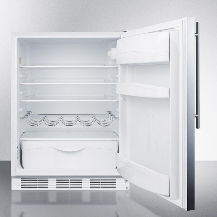 Summit FF61BISSHVADA Ada Compliant Built-In Undercounter All-Refrigerator For Residential Use, Auto Defrost With Stainless Steel Wrapped Door, Thin Handle, And White Cabinet