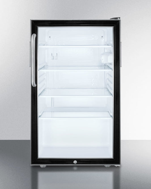 Summit SCR500BL7CSSADA Commercially Listed Ada Compliant 20" Wide Glass Door All-Refrigerator For Built-In Use, Auto Defrost With A Lock And Stainless Steel Cabinet