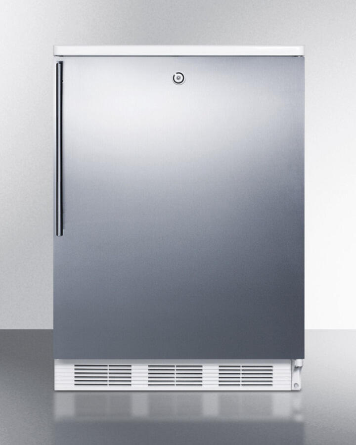 Summit FF7LBISSHV Commercially Listed Built-In Undercounter All-Refrigerator For General Purpose Use, Auto Defrost W/Lock, Ss Door, Thin Handle, And White Cabinet