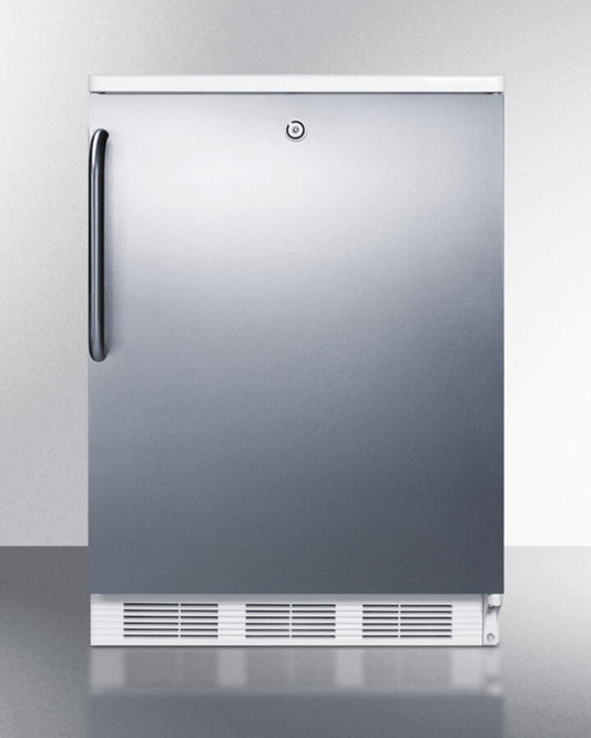 Summit FF7LBISSTB Commercially Listed Built-In Undercounter All-Refrigerator For General Purpose Use, Auto Defrost W/Lock, Ss Door, Towel Bar Handle, And White Cabinet