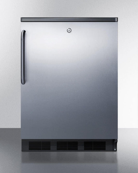 Summit FF7LBLSSTB Commercially Listed Freestanding All-Refrigerator For General Purpose Use, Auto Defrost W/Ss Wrapped Door, Towel Bar Handle, Lock, And Black Cabinet