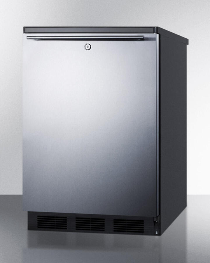 Summit FF7LBLBISSHH Commercially Listed Built-In Undercounter All-Refrigerator For General Purpose Use, Auto Defrost W/Ss Wrapped Door, Horizontal Handle, Lock, And Black Cabinet
