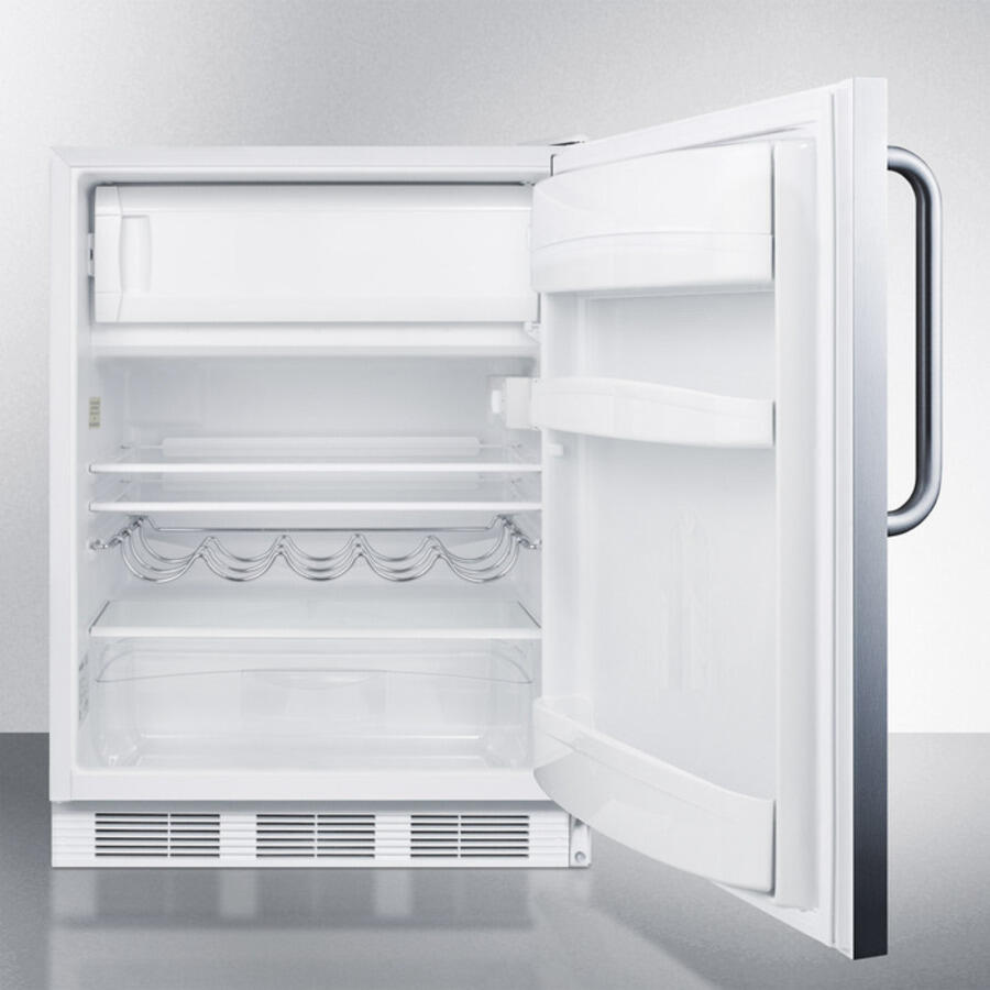 Summit CT661CSS Built-In Undercounter Refrigerator-Freezer For Residential Use, Cycle Defrost With A Deluxe Interior, Stainless Steel Exterior, And Towel Bar Handle