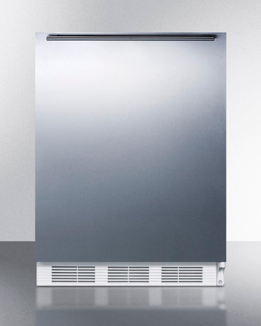 Summit FF7SSHH Commercially Listed Freestanding All-Refrigerator For General Purpose Use, Auto Defrost W/Ss Wrapped Door, Horizontal Handle, And White Cabinet