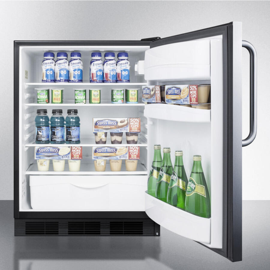 Summit FF6BSSTB Freestanding Counter Height All-Refrigerator For General Purpose Use, Auto Defrost W/Stainless Steel Wrapped Door, Towel Bar Handle, And Black Cabinet