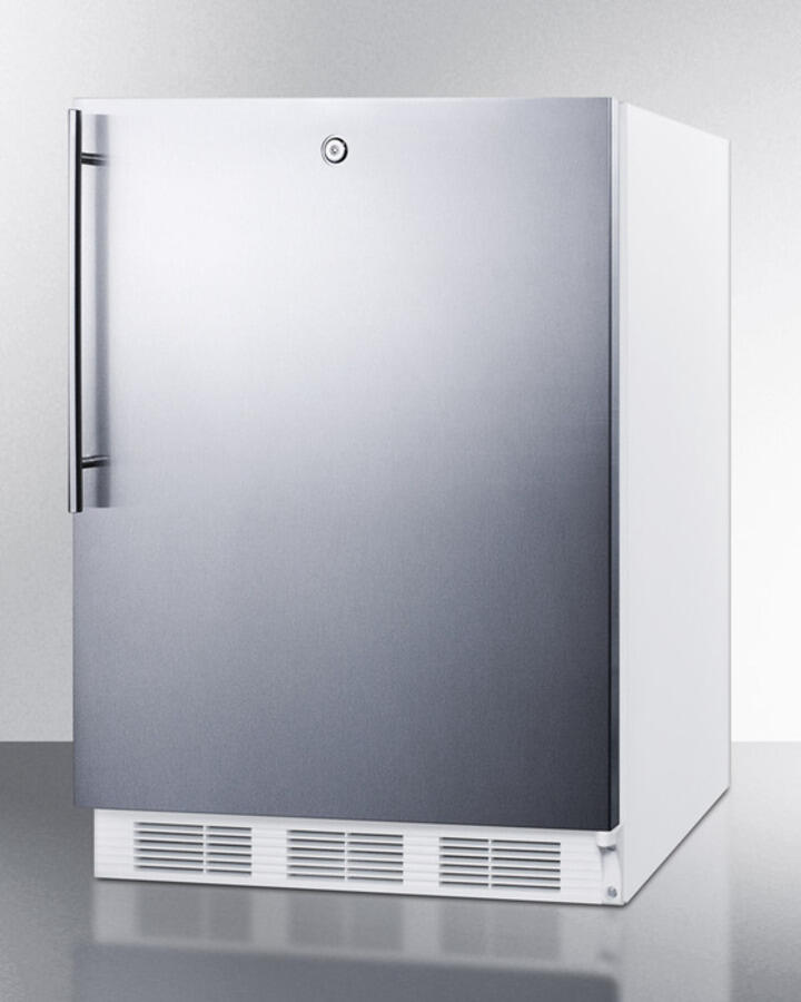 Summit AL650LSSHV Freestanding Ada Compliant Refrigerator-Freezer For General Purpose Use, W/Dual Evaporator Cooling, Lock, Ss Door, Thin Handle, White Cabinet