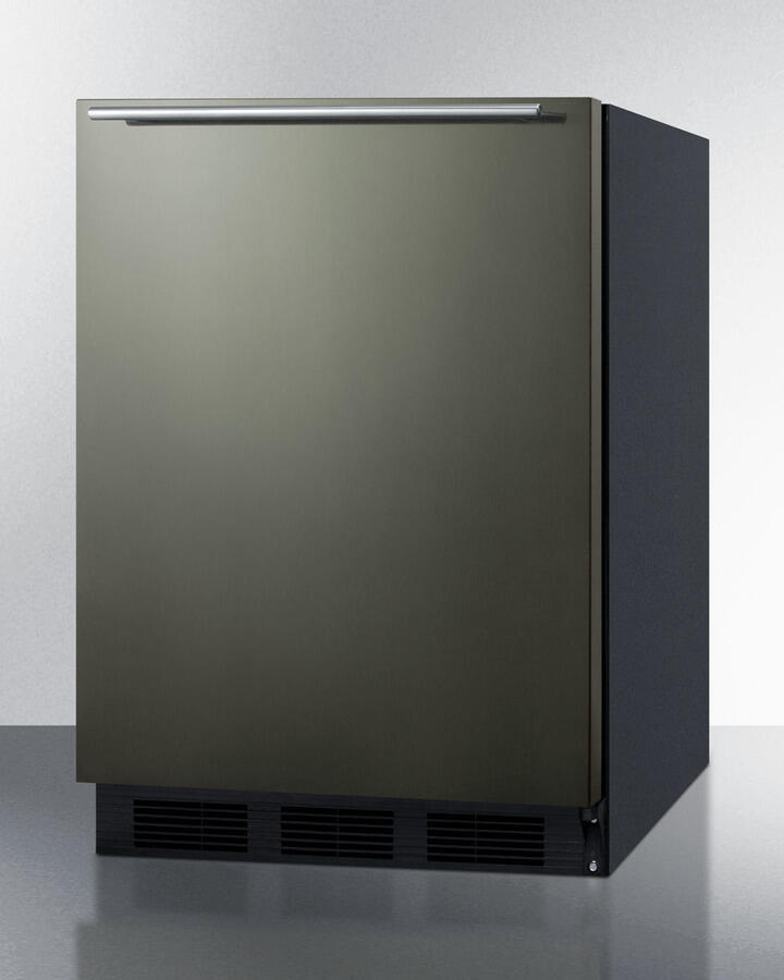 Summit FF63BBIKSHH Built-In Undercounter All-Refrigerator For Residential Use, Auto Defrost With A Black Stainless Steel Wrapped Door, Horizontal Handle, And Black Cabinet