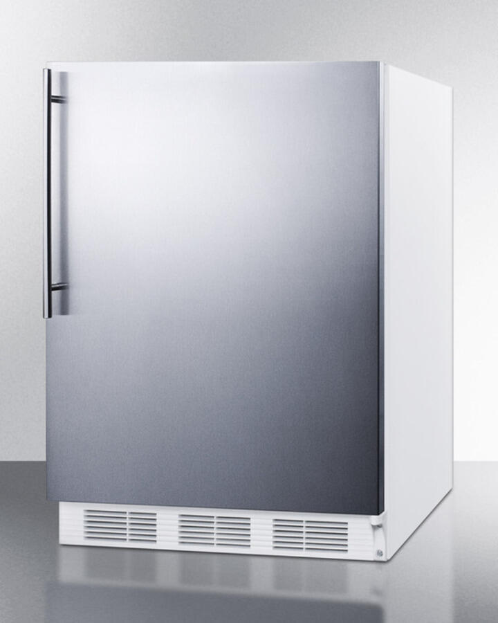 Summit AL650BISSHV Built-In Undercounter Ada Compliant Refrigerator-Freezer For General Purpose Use, W/Dual Evaporator Cooling, Ss Door, Thin Handle, White Cabinet