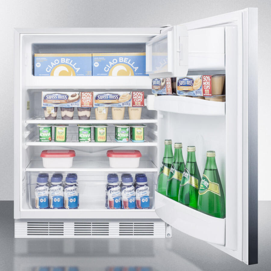 Summit CT661SSHHADA Ada Compliant Freestanding Refrigerator-Freezer For Residential Use, Cycle Defrost With Deluxe Interior, Ss Wrapped Door, Horizontal Handle, And White Cabinet