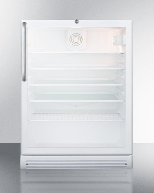 Summit SCR600GLTBADA Commercially Listed Ada Compliant 5.5 Cu.Ft. Freestanding Beverage Center In A 24" Footprint, With White Cabinet, Glass Door, Towel Bar Handle, And Lock