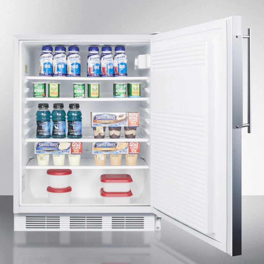Summit FF7LBIFRADA Ada Compliant Built-In Undercounter All-Refrigerator For General Purpose Or Commercial Use, Auto Defrost W/Lock, Ss Frame For Slide-In Panels, White Cabinet