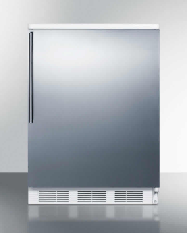 Summit FF6BI7SSHV Commercially Listed Built-In Undercounter All-Refrigerator For General Purpose Use, Autom Defrost W/Ss Wrapped Door, Thin Handle, And White Cabinet