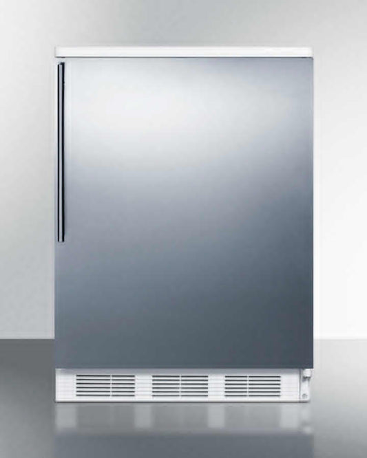 Summit FF6BI7SSHV Commercially Listed Built-In Undercounter All-Refrigerator For General Purpose Use, Autom Defrost W/Ss Wrapped Door, Thin Handle, And White Cabinet
