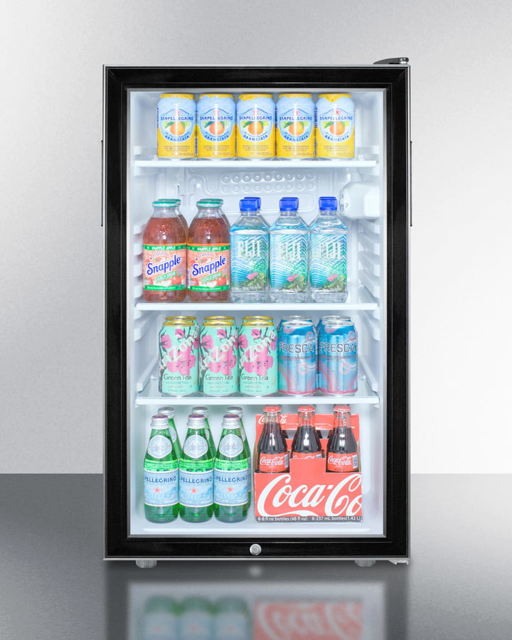 Summit SCR500BLBI7 Commercially Listed 20" Wide Glass Door All-Refrigerator For Built-In Use, Auto Defrost With A Lock And Black Cabinet