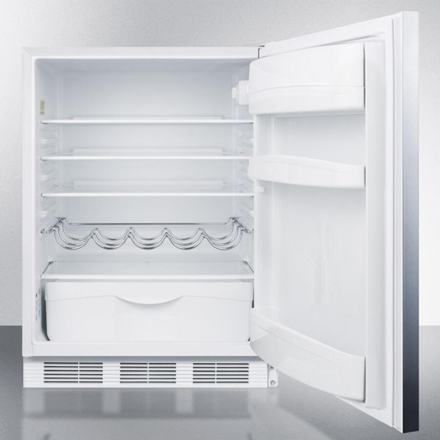 Summit FF61BISSHHADA Ada Compliant Built-In Undercounter All-Refrigerator For Residential Use, Auto Defrost With Stainless Steel Wrapped Door, Horizontal Handle, And White Cabinet