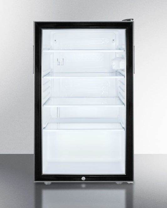 Summit SCR500BLBI7ADA Commercially Listed Ada Compliant 20" Wide Glass Door All-Refrigerator For Built-In Use, Auto Defrost With A Lock And Black Cabinet