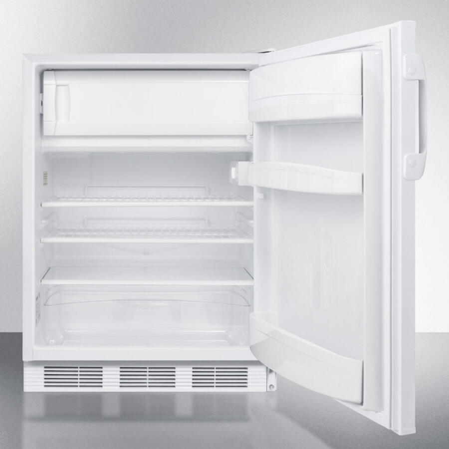 Summit AL650BI Built-In Undercounter Ada Compliant Refrigerator-Freezer For General Purpose Use, With Dual Evaporator Cooling, Cycle Defrost, And White Exterior