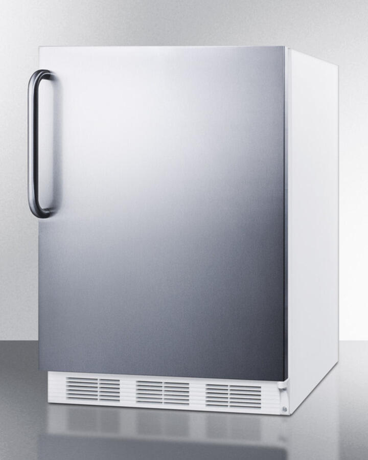 Summit AL650SSTB Freestanding Ada Compliant Refrigerator-Freezer For General Purpose Use, W/Dual Evaporator Cooling, Cycle Defrost, Ss Door, Towel Bar Handle, White Cabinet