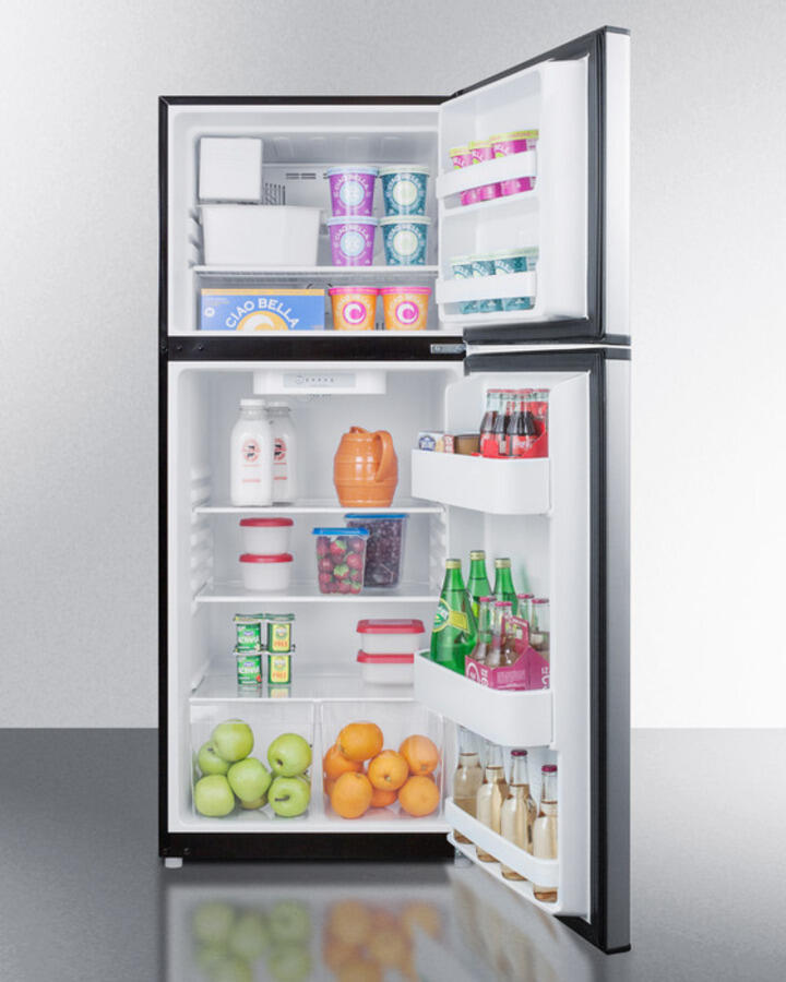 Summit FF1387SSIM 24" Wide 11.5 Cu.Ft. Frost-Free Refrigerator-Freezer With Factory Installed Icemaker, Black Cabinet, And Stainless Steel Doors