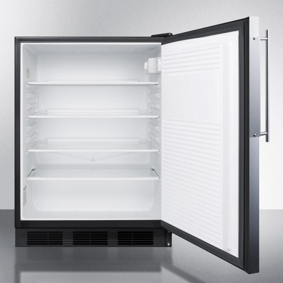 Summit AL752LBLBIFR Ada Compliant Built-In Undercounter All-Refrigerator For General Purpose Use, Auto Defrost W/Ss Door Frame For Panel Inserts, Lock, And Black Cabinet