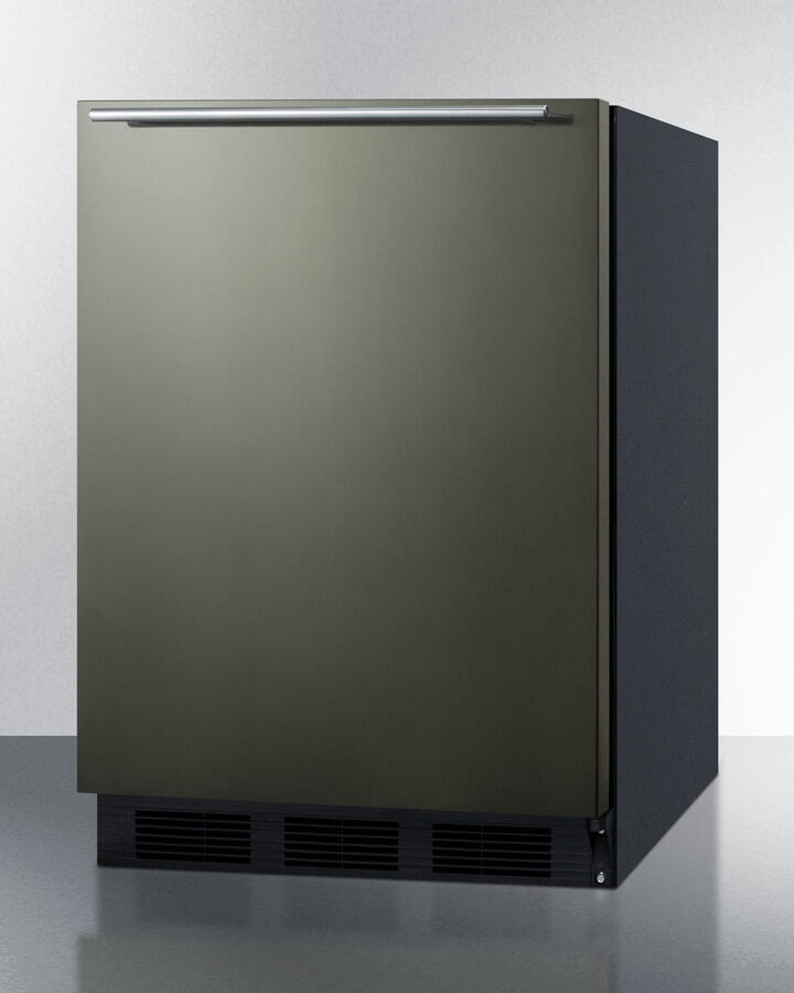 Summit CT663BBIKSHH Built-In Undercounter Refrigerator-Freezer For Residential Use, Cycle Defrost With Black Stainless Steel Wrapped Door, Horizontal Handle, And Black Cabinet