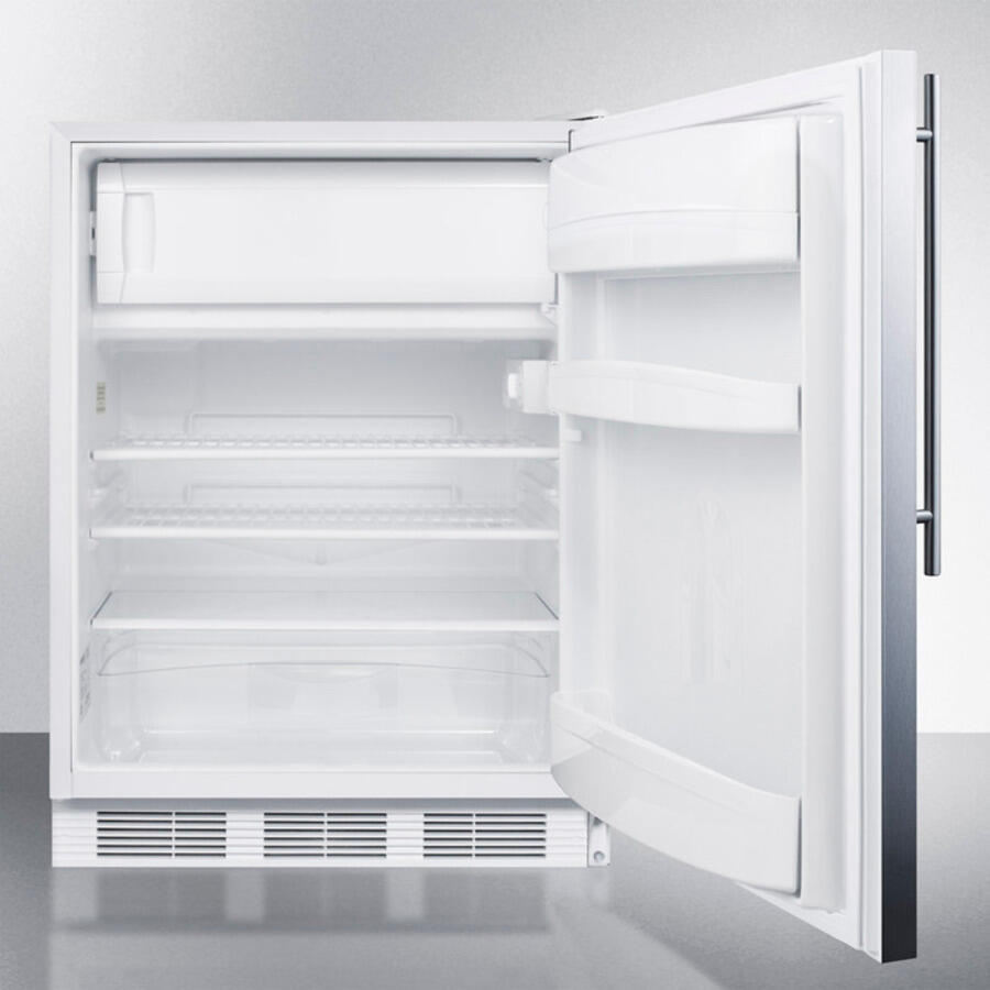 Summit AL650BISSHV Built-In Undercounter Ada Compliant Refrigerator-Freezer For General Purpose Use, W/Dual Evaporator Cooling, Ss Door, Thin Handle, White Cabinet