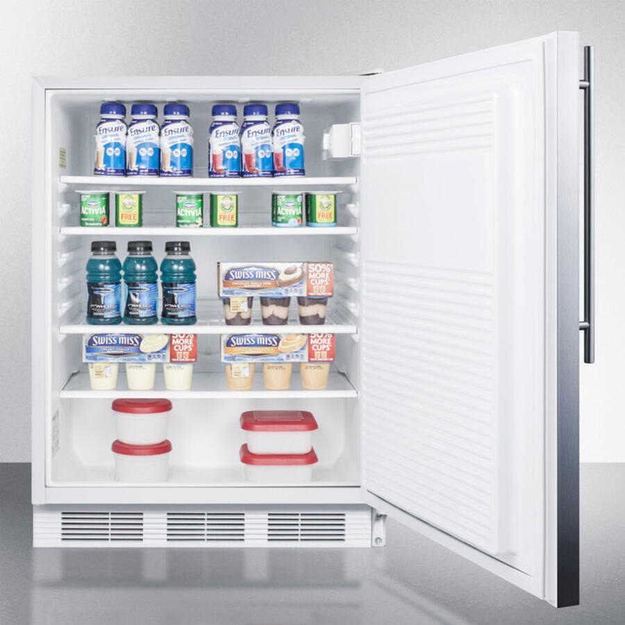 Summit FF7BISSHV Commercially Listed Built-In Undercounter All-Refrigerator For General Purpose Use, Auto Defrost W/Ss Wrapped Door, Thin Handle, And White Cabinet