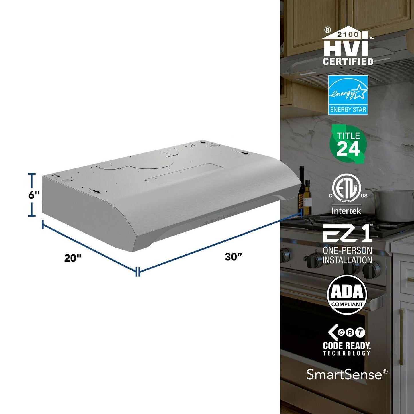 Broan ALT4306SS Alta 30-Inch 640 Max Blower Cfm 0.8 Sones Stainless Steel Range Hood