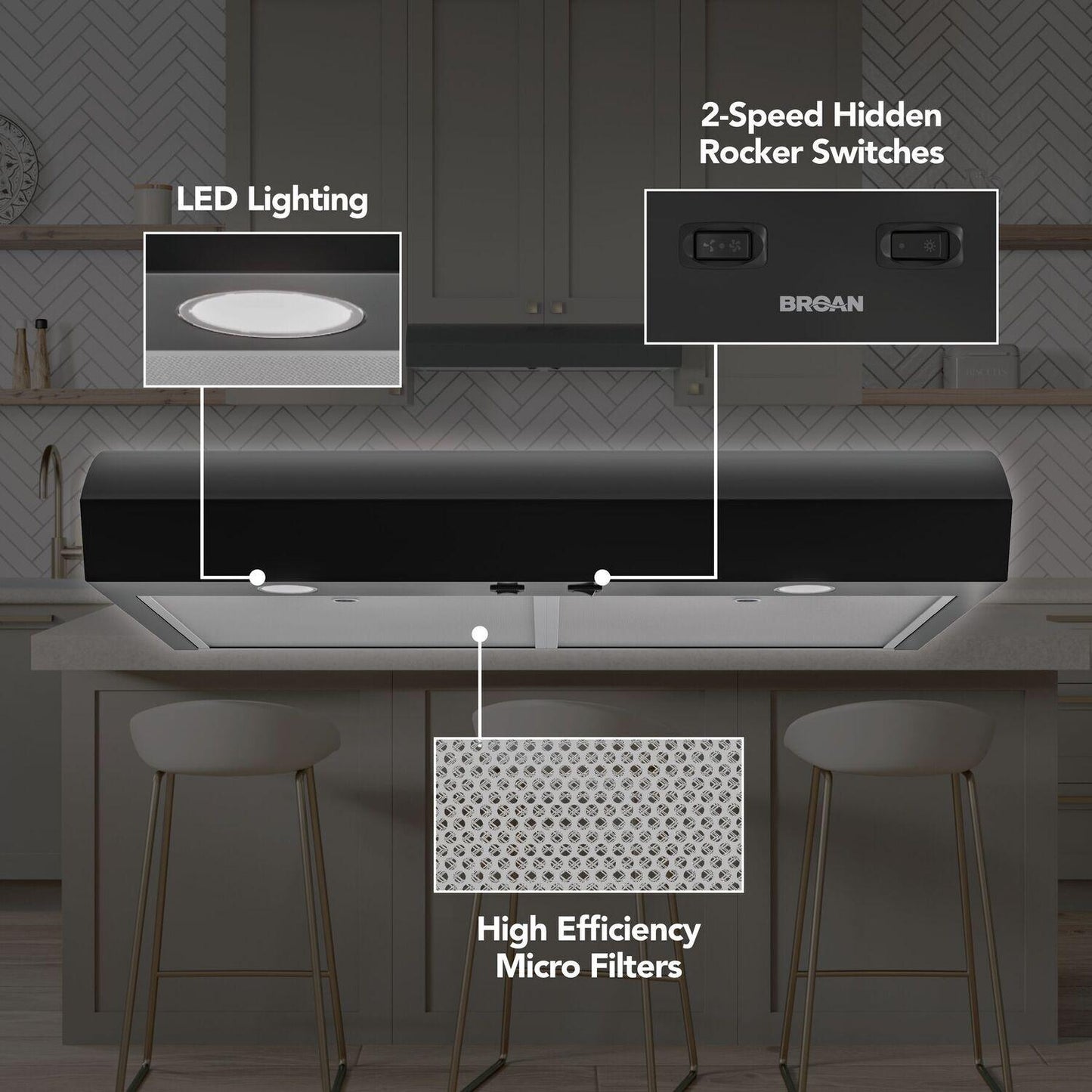 Broan MTR1303BL Broan-Nutone 30-Inch Under Cabinet Range Hood, Energy Star, 350 Max Blower Cfm, Black