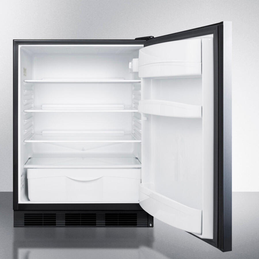 Summit FF6BBI7SSHHADA Ada Compliant Commercial All-Refrigerator For Built-In General Purpose Use, Auto Defrost W/Stainless Steel Wrapped Door, Horizontal Handle, And Black Cabinet