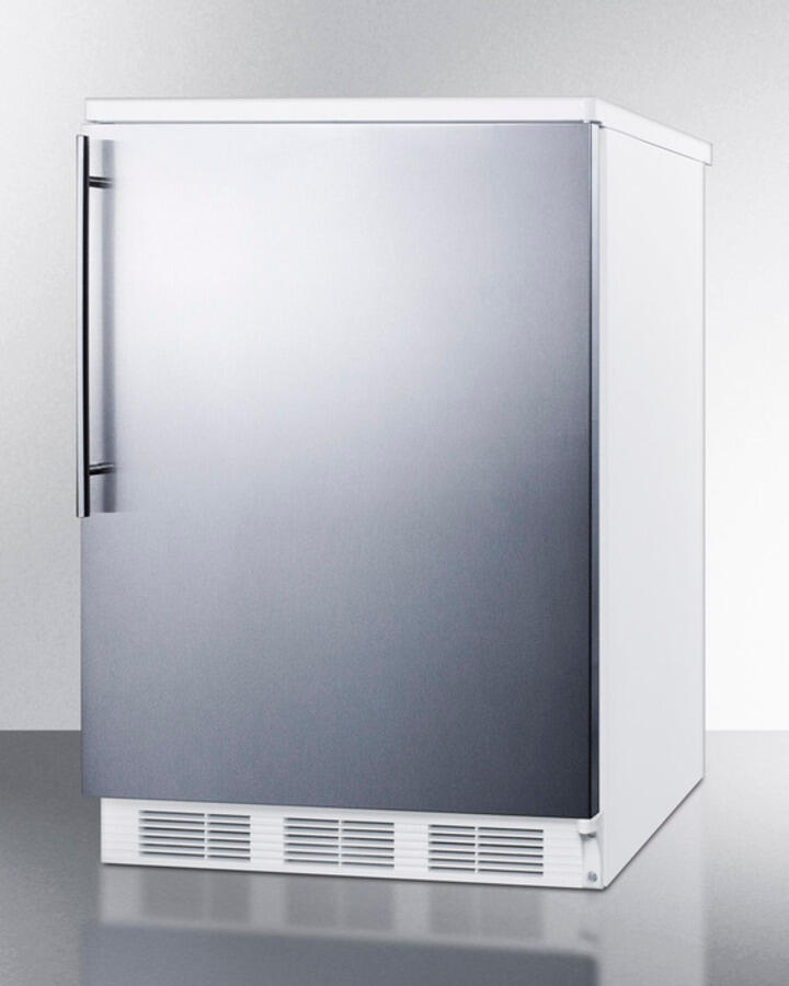 Summit FF6SSHV Freestanding Counter Height All-Refrigerator For General Purpose Use, Auto Defrost W/Stainless Steel Wrapped Door, Thin Handle, And White Cabinet