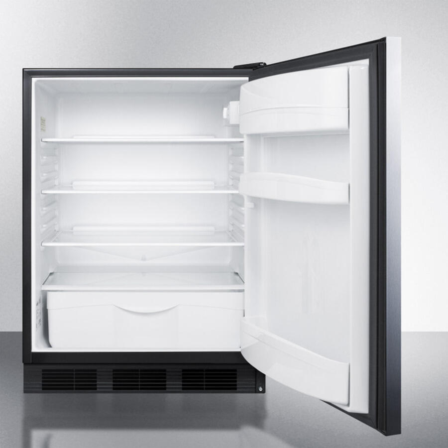 Summit FF6BSSHHADA Ada Compliant All-Refrigerator For Freestanding General Purpose Use, Auto Defrost W/Stainless Steel Wrapped Door, Horizontal Handle, And Black Cabinet