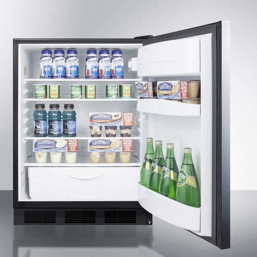 Summit FF6BSSHHADA Ada Compliant All-Refrigerator For Freestanding General Purpose Use, Auto Defrost W/Stainless Steel Wrapped Door, Horizontal Handle, And Black Cabinet