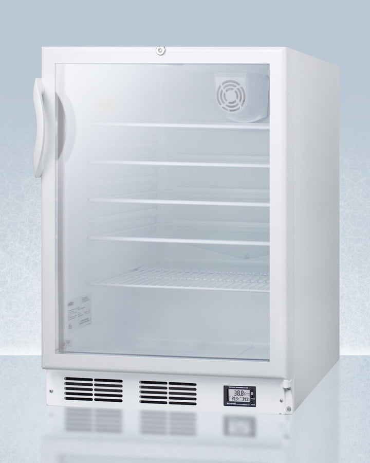 Summit SCR600GLBINZADA Commercially Approved Ada Compliant Nutrition Center Series Glass Door All-Refrigerator For Built-In Or Freestanding Use, With Front Lock And Digital Temperature Display