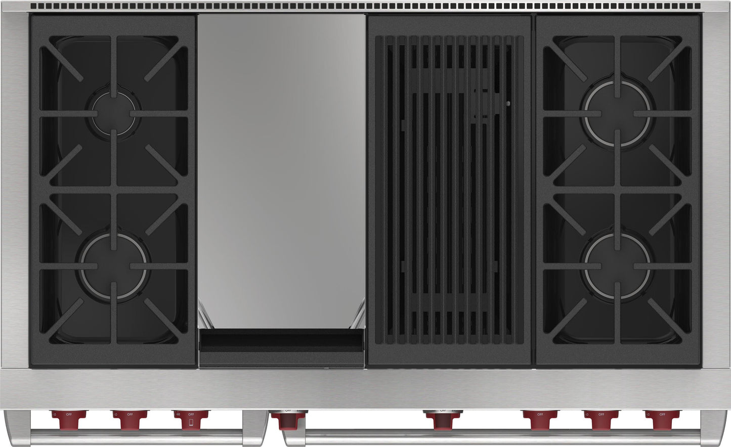 Wolf DF48450CGBKPLP 48" Dual Fuel Range - 4 Burners, Infrared Charbroiler And Infrared Griddle